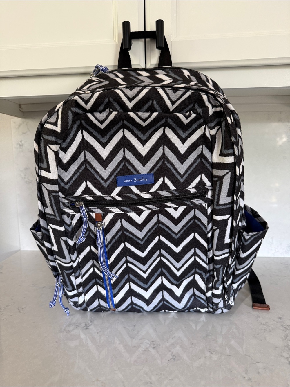 Vera Bradley Black & White Chevron Backpack- 16.5x12x6”